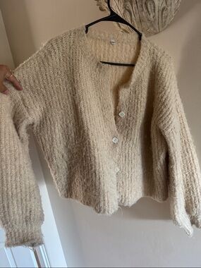 Cream Textured Button-Front Women's Sweater Cardigan